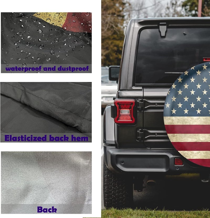 Jusen Spare Tire Cover, Wheel Cover with American American Flag Waterproof and Dustproof Universal Jeep Trailer RV SUV Camping Travel Trailer Accessories(17" for Diameter 31.5"-32.5"/80-82.55cm) - Image 3